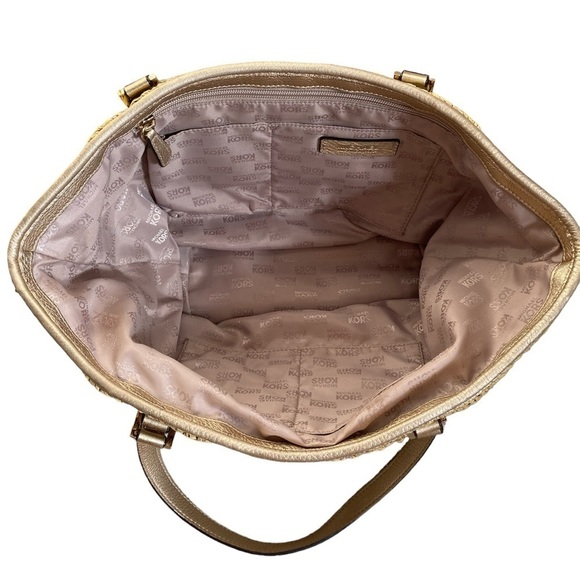 Michael Kors Large Raffia Shoulder Shopper Beach Tote Leather Handles Metal Stud - Picture 11 of 16